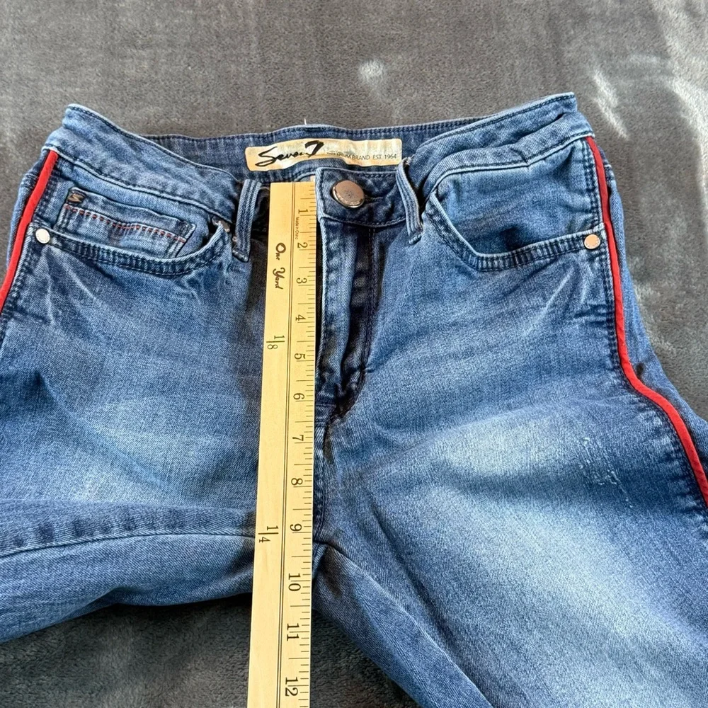 Seven‎ 7 Women's Jeans Size 4 Mid Rise Ankle Skinny Red Trim Raw Hem Distressed